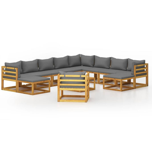 vidaXL 12 Piece Garden Lounge Set with Cushion Solid Acacia Wood, 3057618