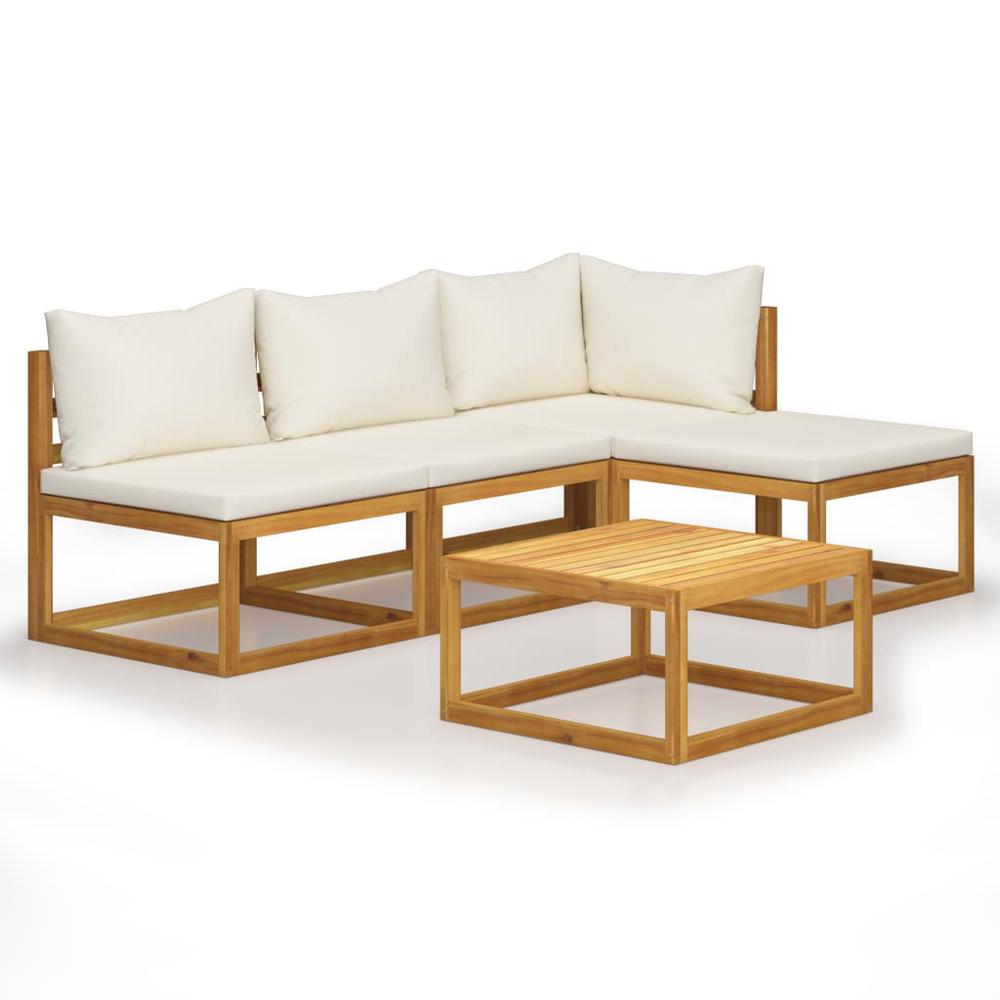 vidaXL 5 Piece Garden Lounge Set with Cushion Cream Solid Acacia Wood, 3057633