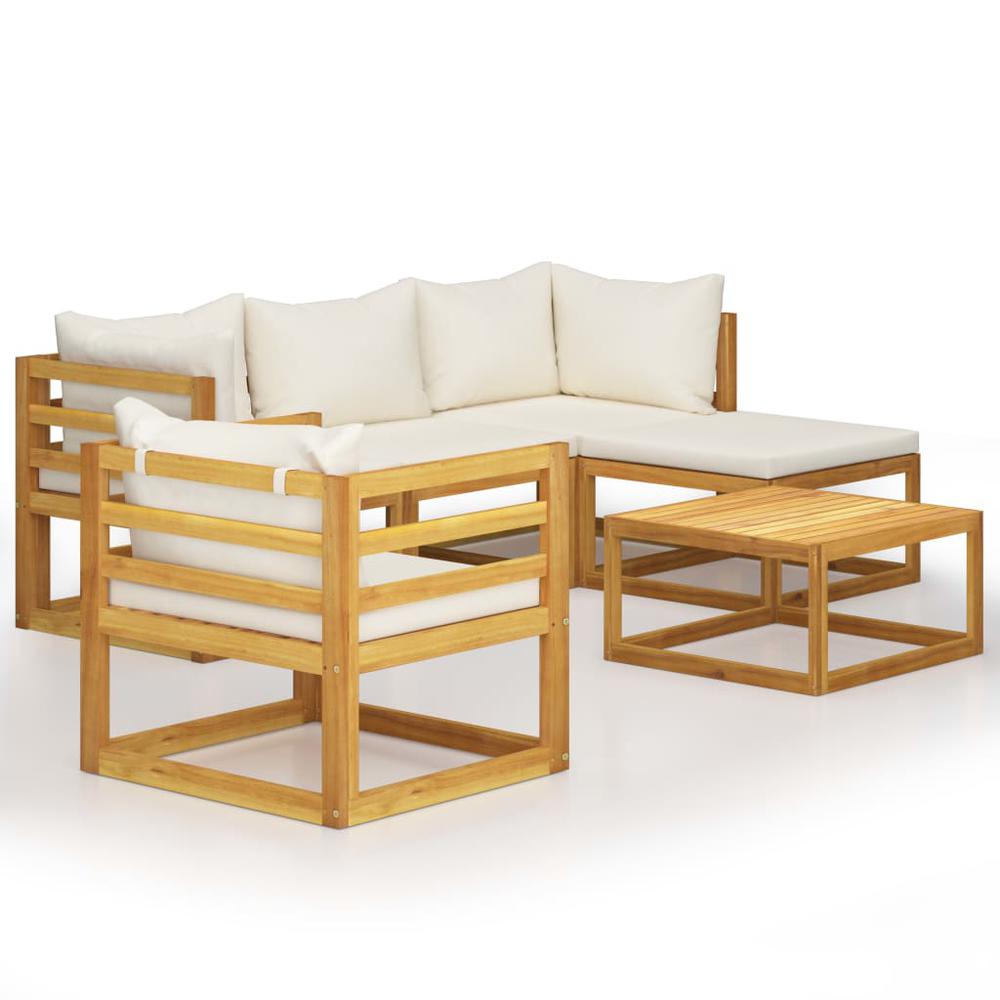 vidaXL 6 Piece Garden Lounge Set with Cushion Cream Solid Acacia Wood, 3057635