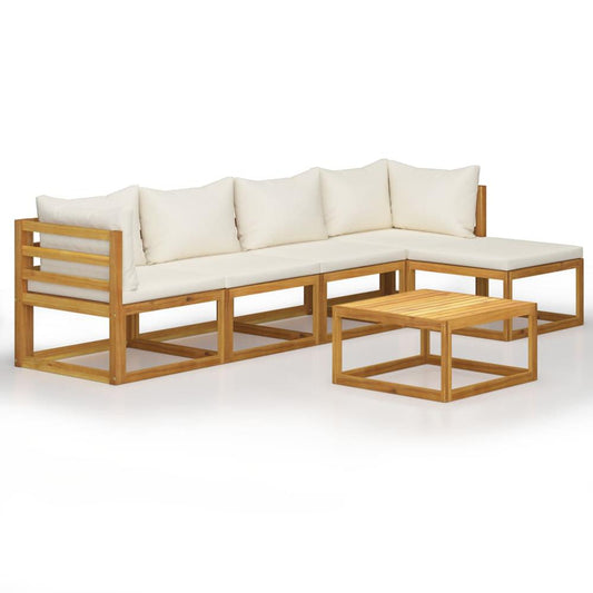 vidaXL 6 Piece Garden Lounge Set with Cushion Cream Solid Acacia Wood, 3057636