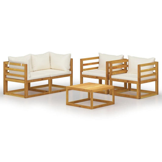 vidaXL 5 Piece Garden Lounge Set with Cushion Cream Solid Acacia Wood, 3057640