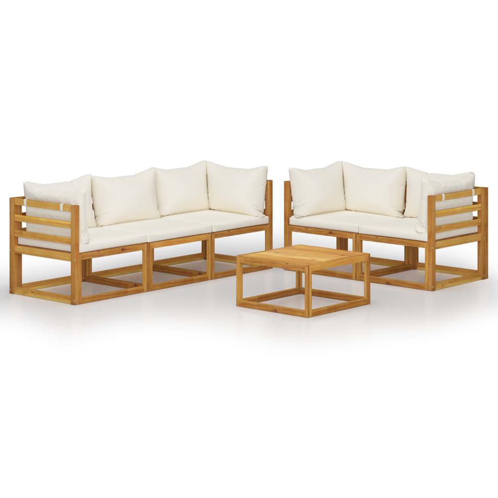 vidaXL 6 Piece Garden Lounge Set with Cushion Cream Solid Acacia Wood, 3057641