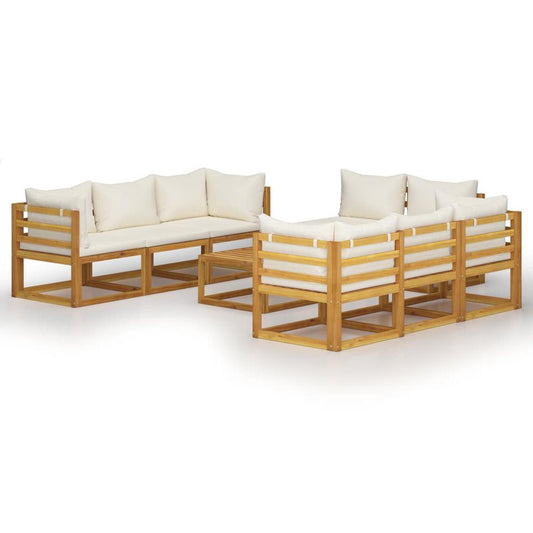 vidaXL 9 Piece Garden Lounge Set with Cushion Cream Solid Acacia Wood 7642