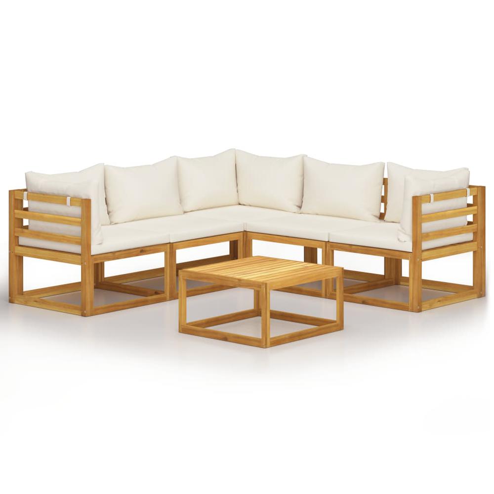 vidaXL 6 Piece Garden Lounge Set with Cushion Cream Solid Acacia Wood, 3057643