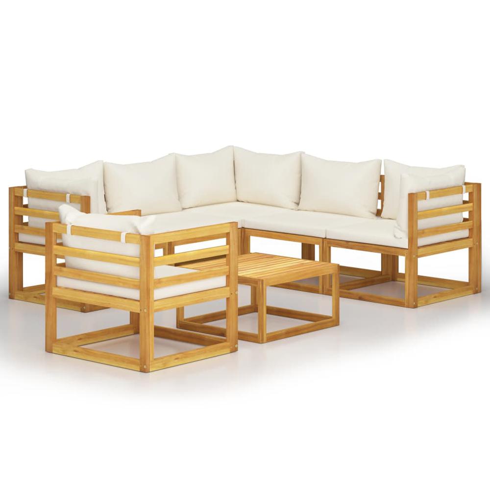 vidaXL 7 Piece Garden Lounge Set with Cushion Cream Solid Acacia Wood, 3057644