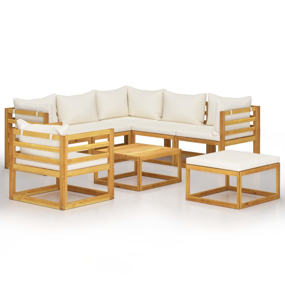 vidaXL 8 Piece Garden Lounge Set with Cushion Cream Solid Acacia Wood, 3057645