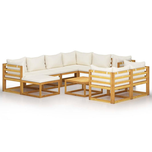 vidaXL 10 Piece Garden Lounge Set with Cushion Cream Solid Acacia Wood, 3057647