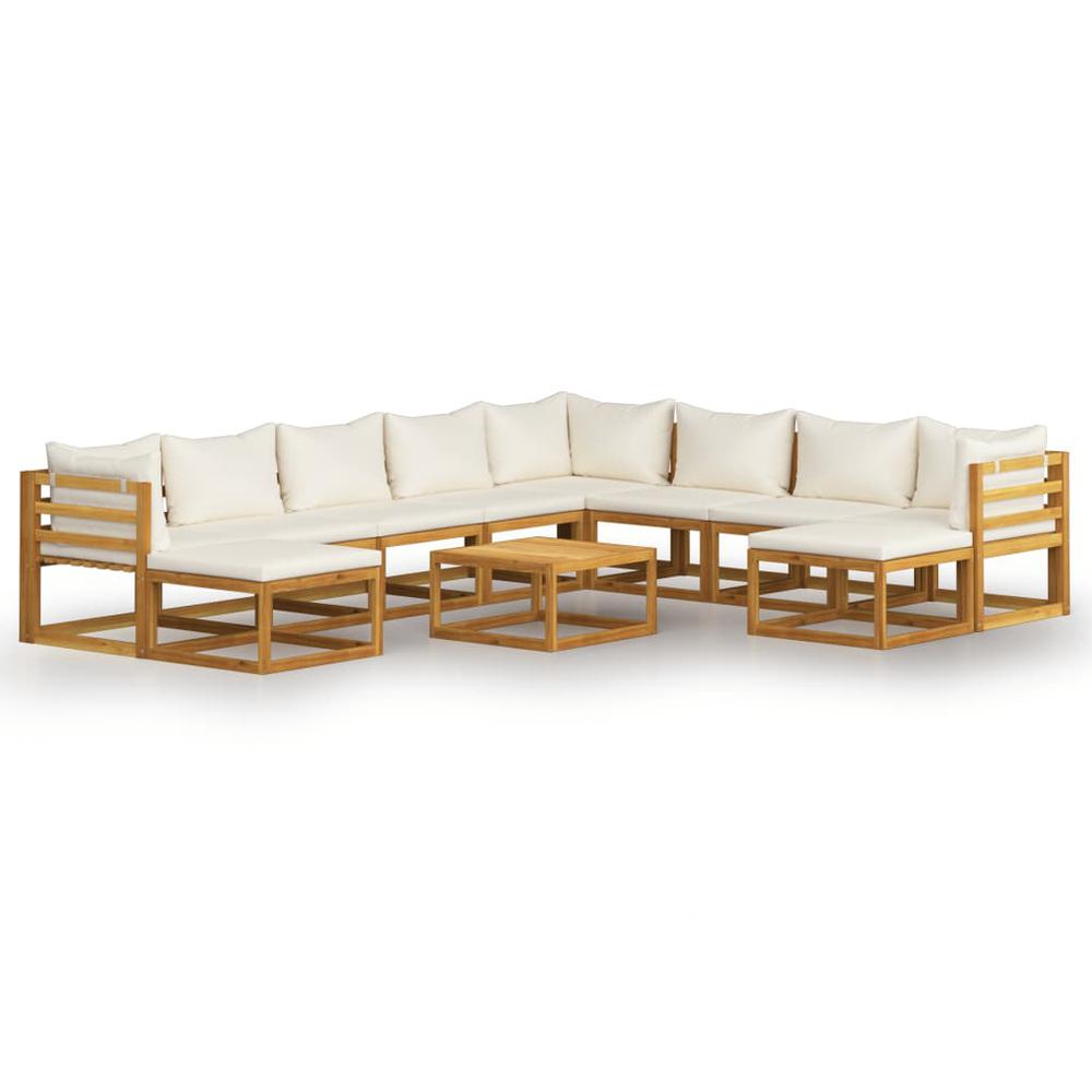 vidaXL 11 Piece Garden Lounge Set with Cushion Cream Solid Acacia Wood, 3057648