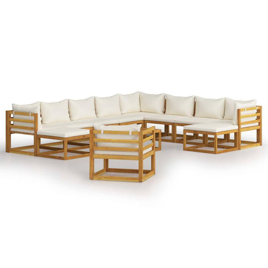 vidaXL 12 Piece Garden Lounge Set with Cushion Cream Solid Acacia Wood, 3057649