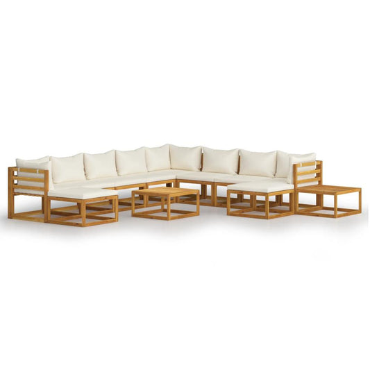 vidaXL 12 Piece Garden Lounge Set with Cushion Cream Solid Acacia Wood, 3057650