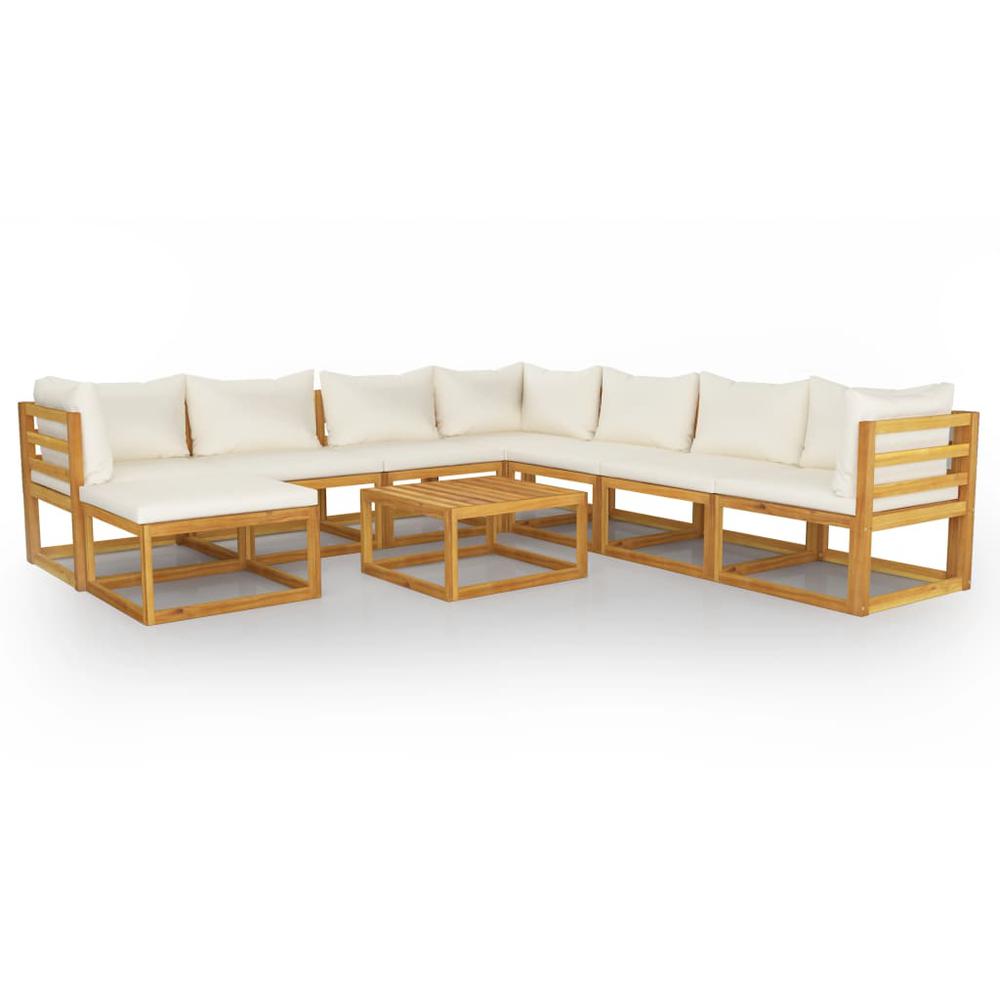 vidaXL 9 Piece Garden Lounge Set with Cushion Cream Solid Acacia Wood, 3057651