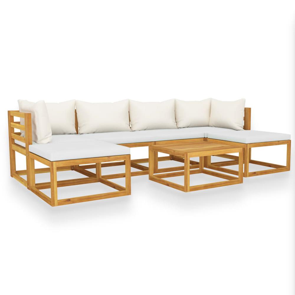 vidaXL 7 Piece Garden Lounge Set with Cushion Cream Solid Acacia Wood, 3057652