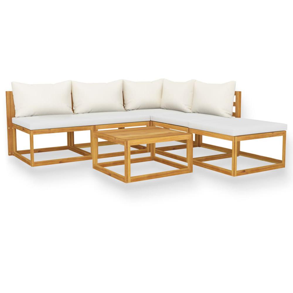 vidaXL 6 Piece Garden Lounge Set with Cushion Cream Solid Acacia Wood, 3057654