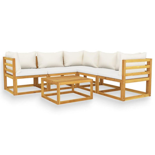 vidaXL 6 Piece Garden Lounge Set with Cushion Cream Solid Acacia Wood, 3057656