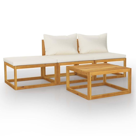 vidaXL 4 Piece Garden Lounge Set with Cushion Cream Solid Acacia Wood, 3057658