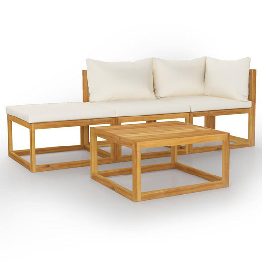 vidaXL 4 Piece Garden Lounge Set with Cushion Cream Solid Acacia Wood, 3057659