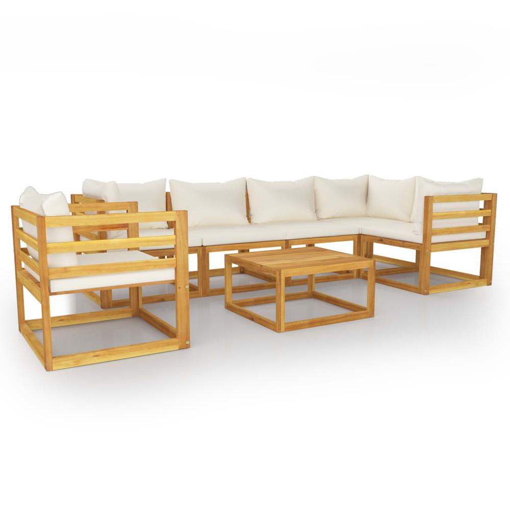 vidaXL 7 Piece Garden Lounge Set with Cushion Cream Solid Acacia Wood, 3057660