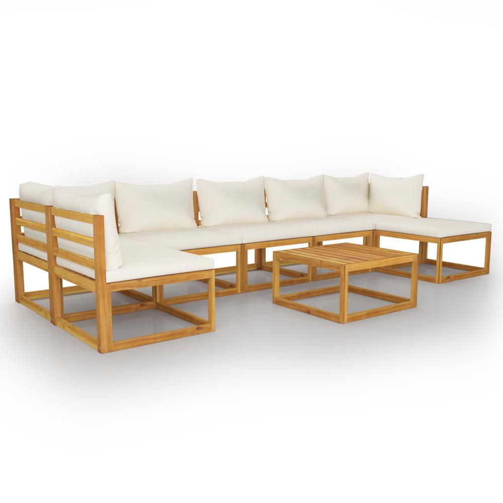 vidaXL 8 Piece Garden Lounge Set with Cushion Cream Solid Acacia Wood, 3057661