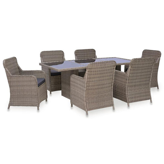 vidaXL 7 Piece Outdoor Dining Set Poly Rattan Brown, 3057796