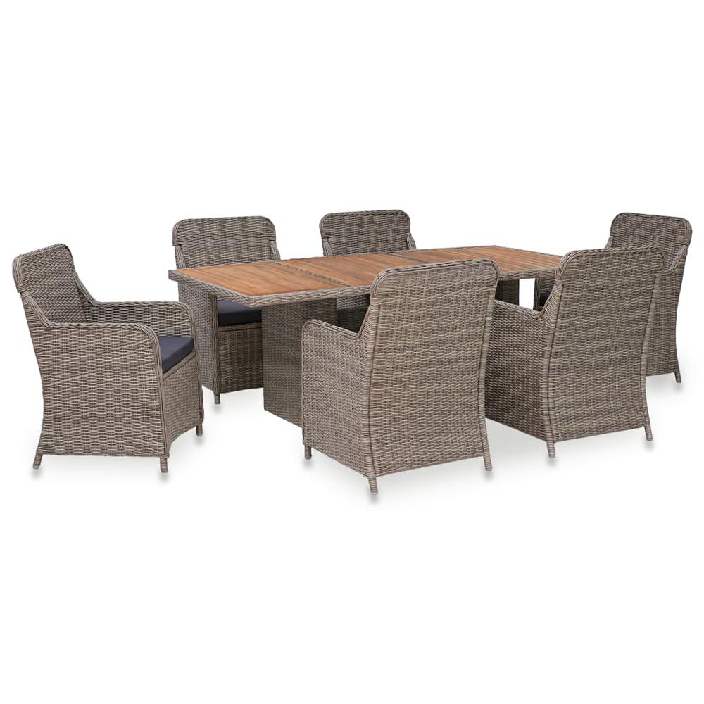 vidaXL 7 Piece Outdoor Dining Set with Cushions Poly Rattan Brown, 3057800