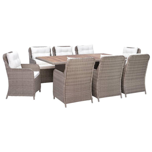 vidaXL 9 Piece Outdoor Dining Set with Cushions Poly Rattan Brown, 3057801