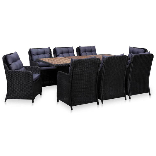 vidaXL 9 Piece Outdoor Dining Set Poly Rattan Black, 3057805