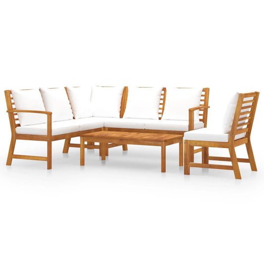 vidaXL 5 Piece Garden Lounge Set with Cushion Cream Solid Acacia Wood 7770