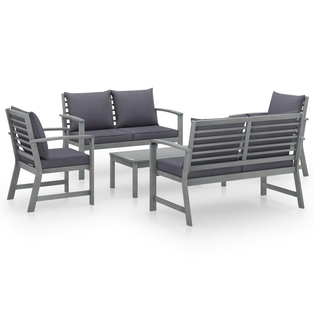 vidaXL 5 Piece Garden Lounge Set with Cushion Solid Acacia Wood Gray 7783