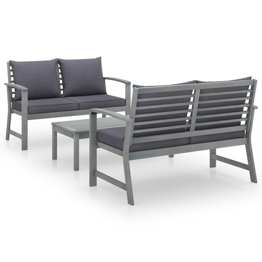 vidaXL 3 Piece Garden Lounge Set with Cushion Solid Acacia Wood Gray 7784