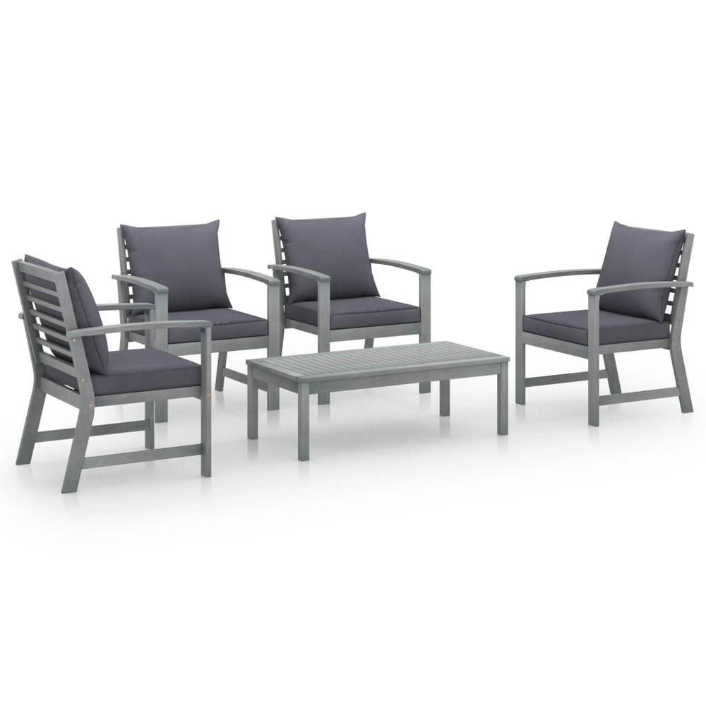 vidaXL 5 Piece Garden Lounge Set with Cushion Solid Acacia Wood Gray 7785