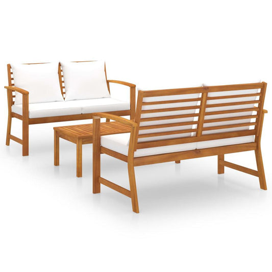 vidaXL 3 Piece Garden Lounge Set with Cushion Solid Acacia Wood 7788