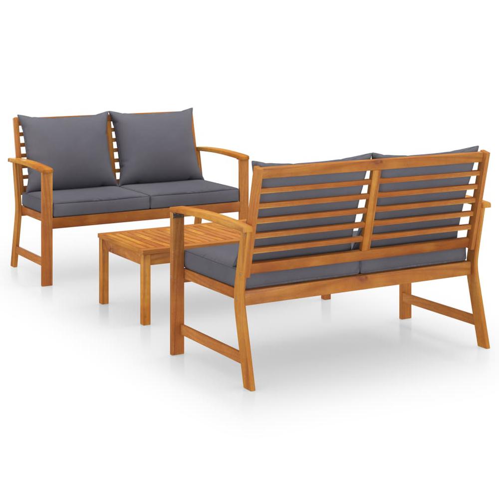 vidaXL 3 Piece Garden Lounge Set with Cushion Solid Acacia Wood 7789