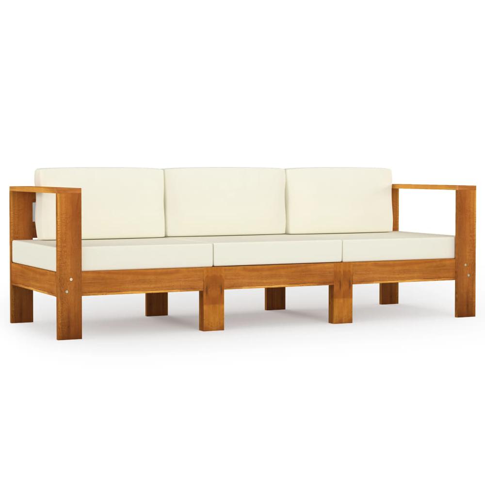 vidaXL 3-Seater Garden Sofa with Cream White Cushions Solid Acacia Wood 7927