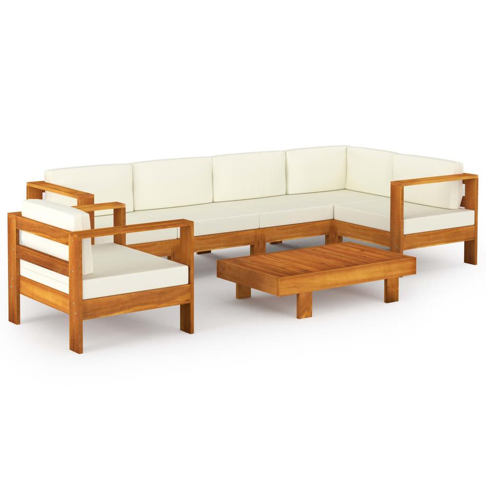 vidaXL 7 Piece Garden Lounge Set with Cream White Cushions Acacia Wood 7934