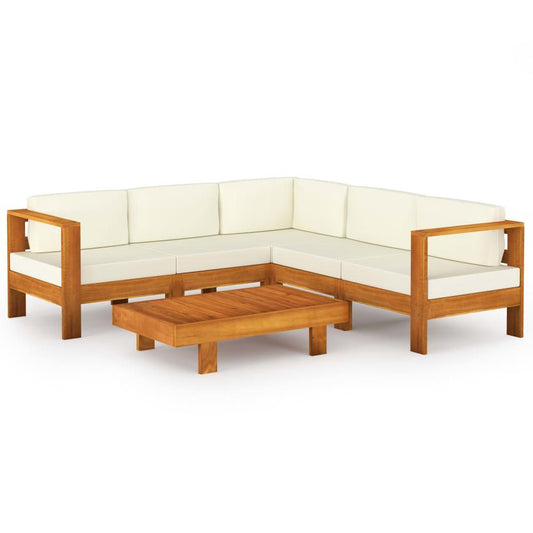 vidaXL 6 Piece Garden Lounge Set with Cream White Cushions Acacia Wood 7935