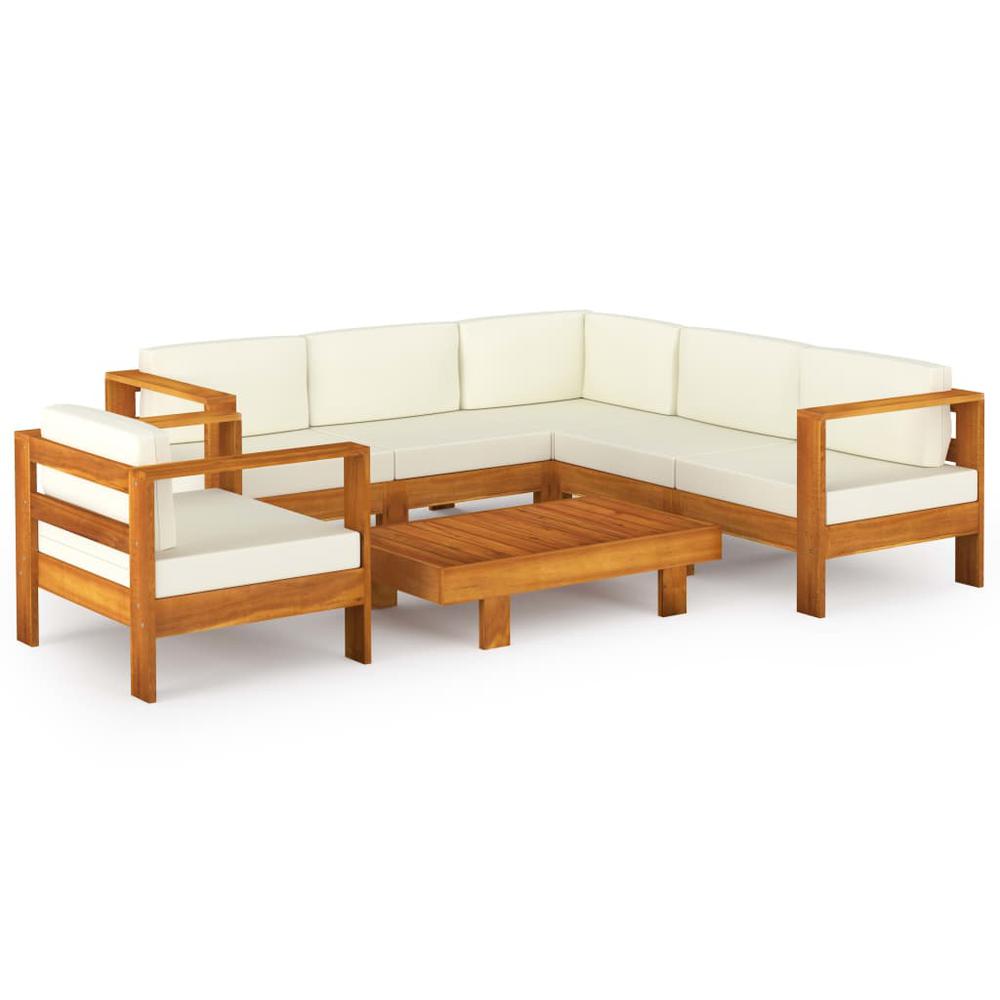 vidaXL 7 Piece Garden Lounge Set with Cream White Cushions Acacia Wood 7936