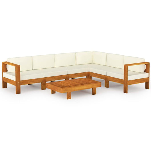 vidaXL 7 Piece Garden Lounge Set with Cream White Cushions Acacia Wood 7937