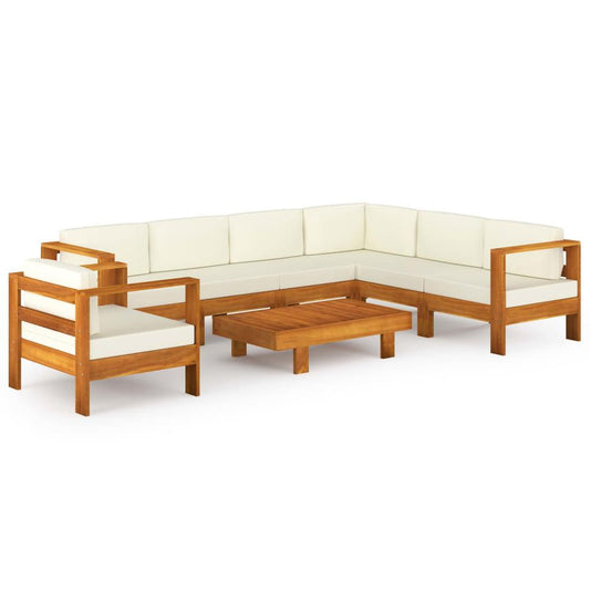 vidaXL 8 Piece Garden Lounge Set with Cream White Cushions Acacia Wood 7938