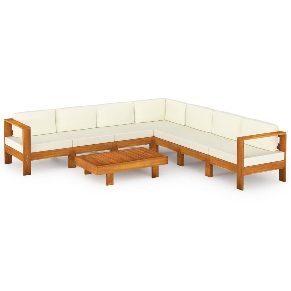 vidaXL 8 Piece Garden Lounge Set with Cream White Cushions Acacia Wood 7940