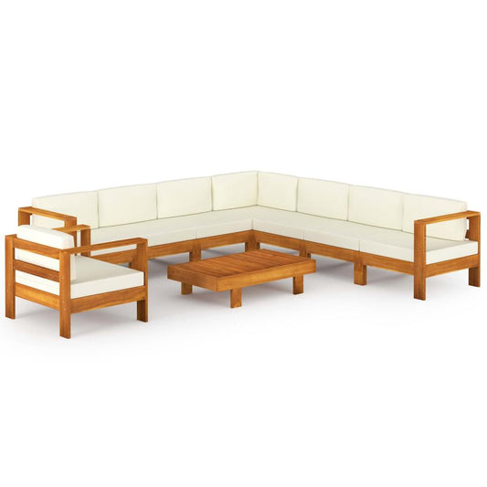 vidaXL 9 Piece Garden Lounge Set with Cream White Cushions Acacia Wood 7941