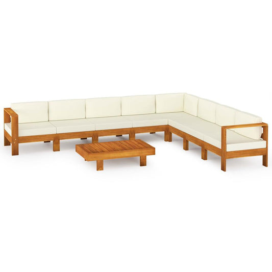 vidaXL 9 Piece Garden Lounge Set with Cream White Cushions Acacia Wood 7943