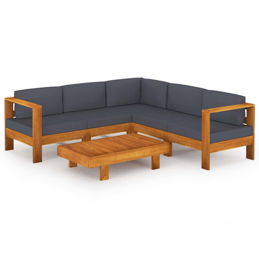 vidaXL 6 Piece Garden Lounge Set with Dark Gray Cushions Acacia Wood 7954