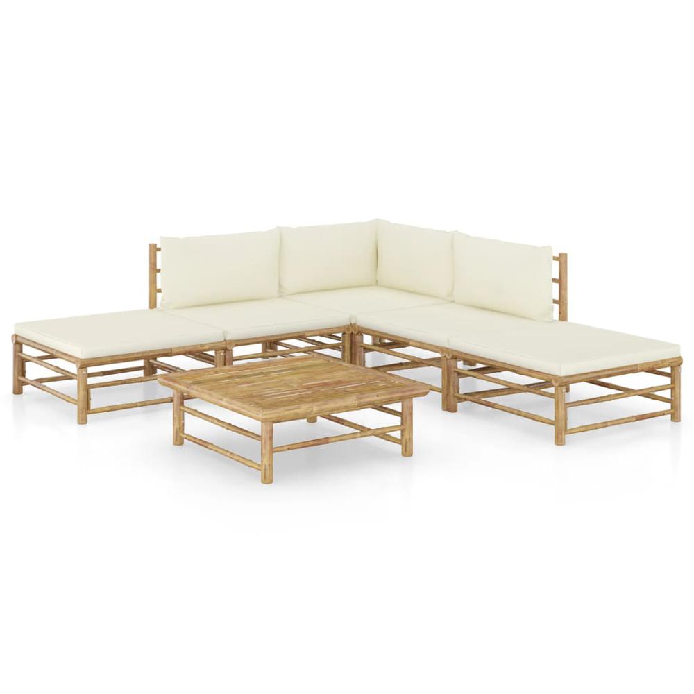 vidaXL 6 Piece Garden Lounge Set with Cream White Cushions Bamboo 8187