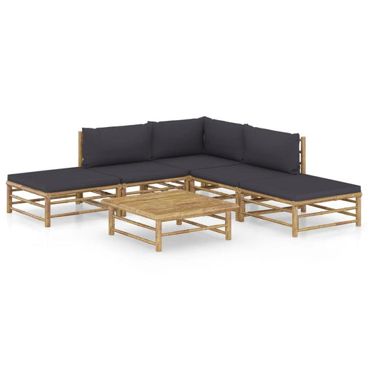 vidaXL 6 Piece Garden Lounge Set with Dark Gray Cushions Bamboo 8188