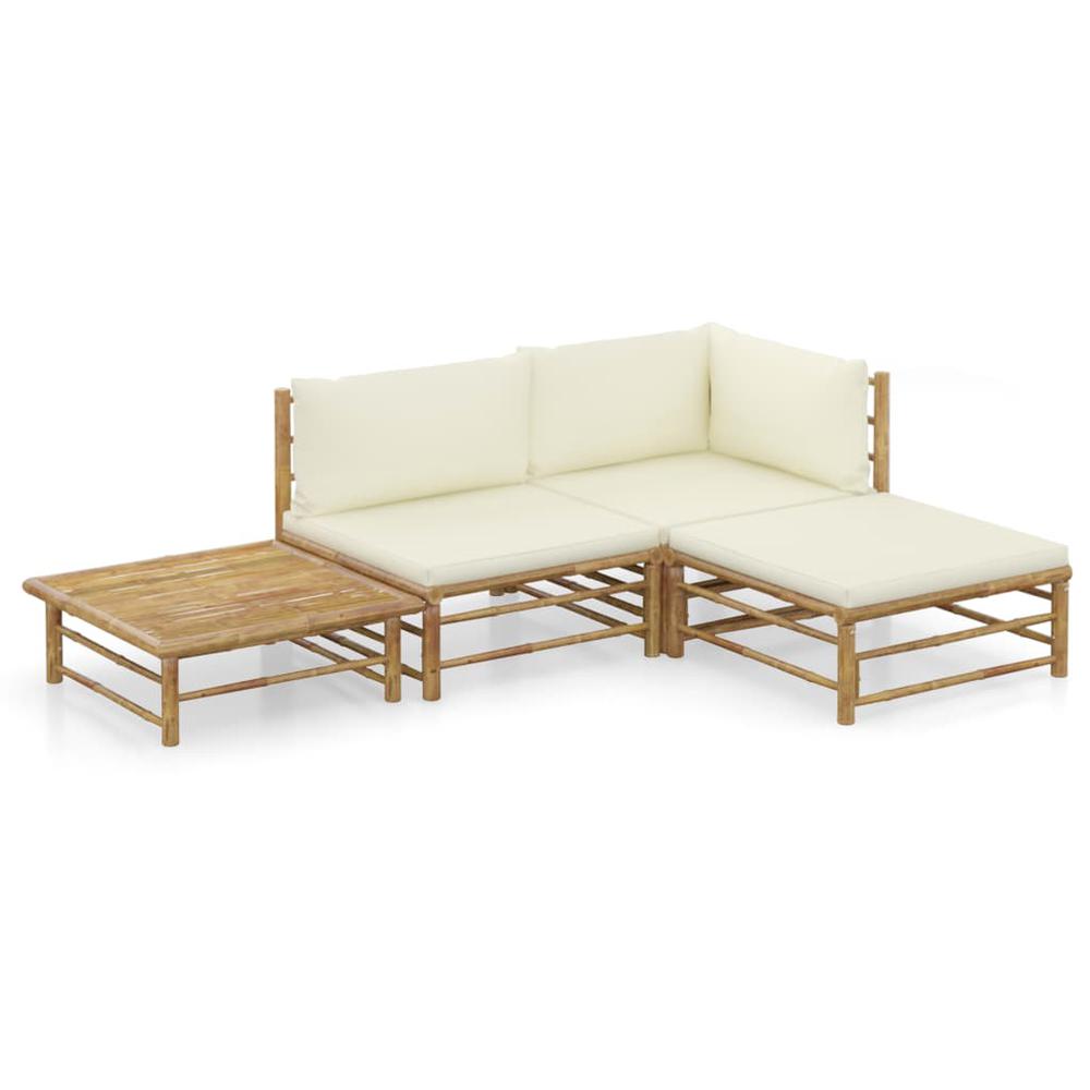 vidaXL 4 Piece Garden Lounge Set with Cream White Cushions Bamboo 8189