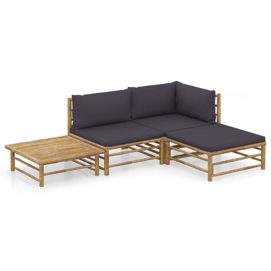 vidaXL 4 Piece Garden Lounge Set with Dark Gray Cushions Bamboo 8190