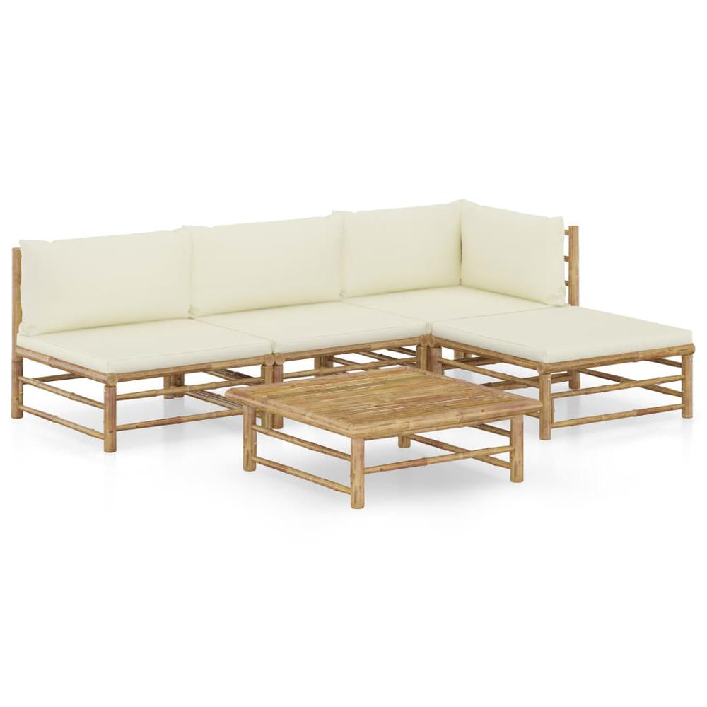 vidaXL 5 Piece Garden Lounge Set with Cream White Cushions Bamboo 8191