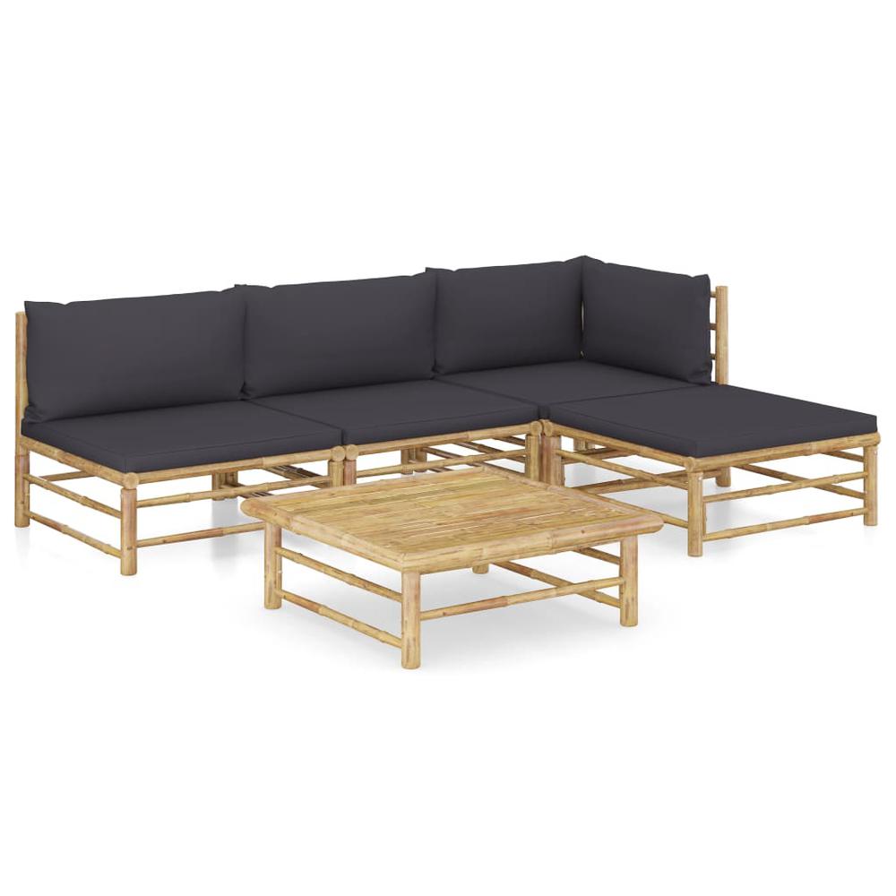 vidaXL 5 Piece Garden Lounge Set with Dark Gray Cushions Bamboo 8192