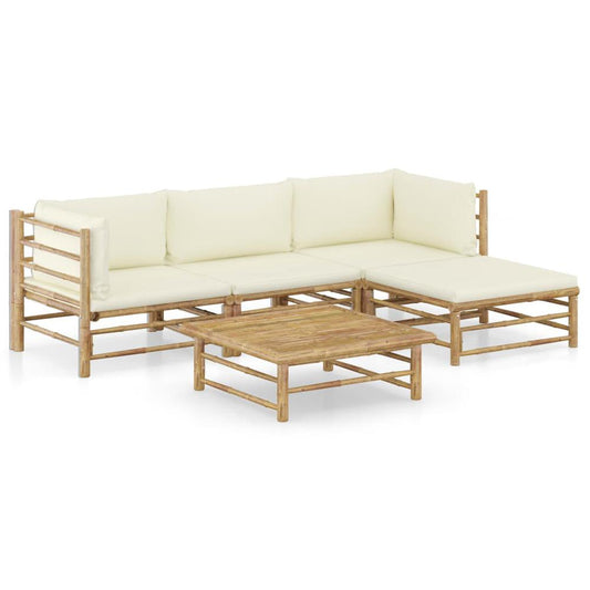 vidaXL 5 Piece Garden Lounge Set with Cream White Cushions Bamboo 8193