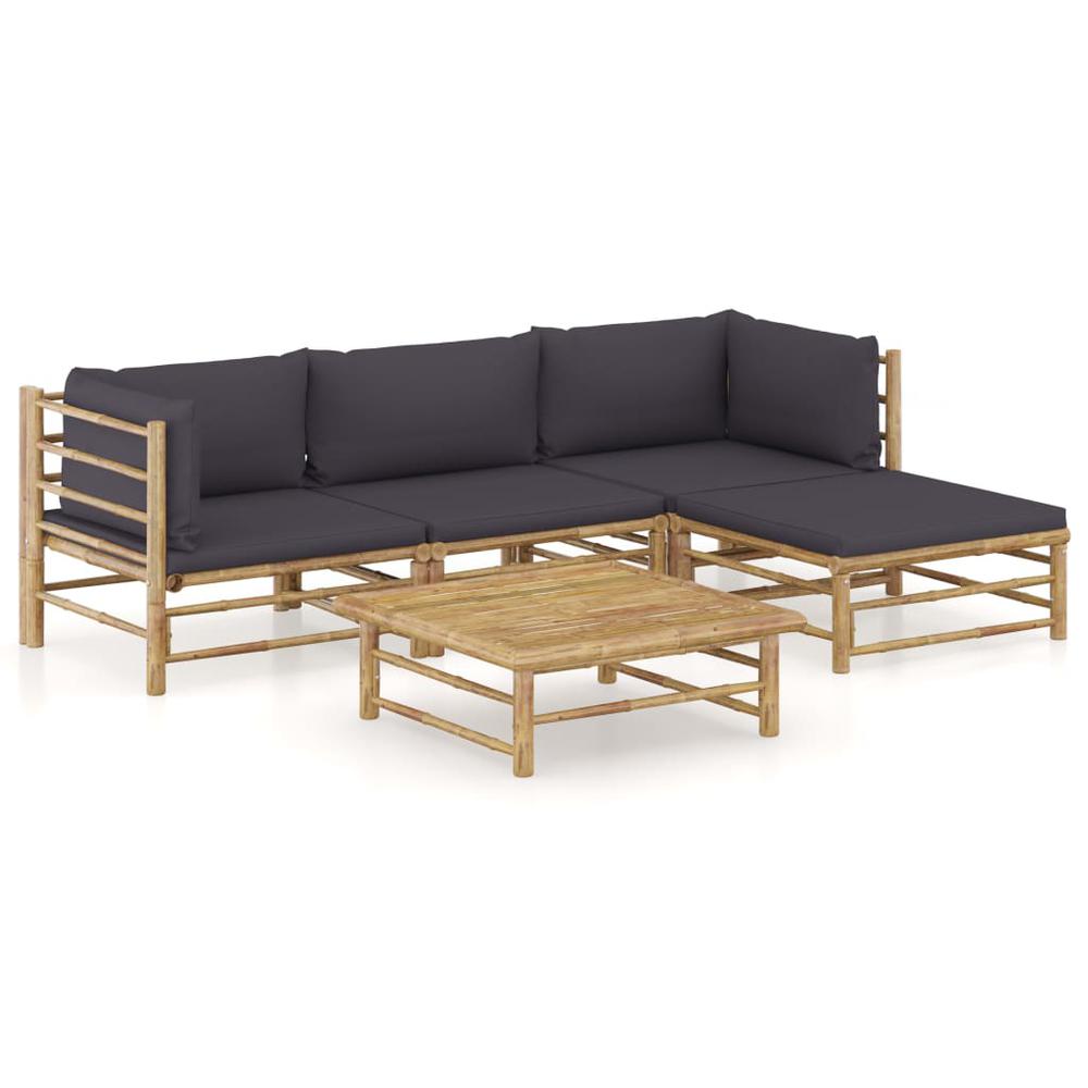 vidaXL 5 Piece Garden Lounge Set with Dark Gray Cushions Bamboo 8194